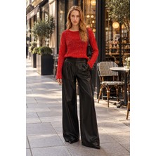 Nish&Chic Vegan Deri Palazzo Pantolon