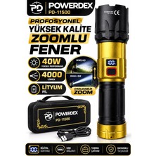 Ellante Profesyonel Yüksek Kalite Zoomlu Avcı Feneri 40W 4000 Lümen Dijital Şarj Göstergeli Lityum Pilli USB Şarjlı El Feneri Taşıma Çantalı