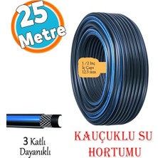 Vionna Kauçuklu Termo Bahçe Hortumu 25 Metre Dayanıklı 3 Katlı Sağlam Su Sulama Yıkama Hortum 12.5 mm 1/2"