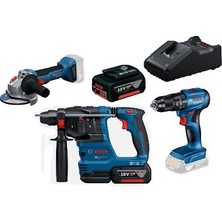 Bosch Üçlü Montaj Seti ( Gws 18V-8 , Gsb 185  , Gbh 18V-22 + Gba 18 V 4.0 Ah  X2 ) Ürün Açıklaması