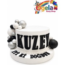 Ogela Party Siyah ve Gümüş Detaylı Isimli Doğum Günü Maket Pasta - Maket Pasta - Kişiselleştirilebilir Maket Pasta