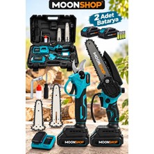 Moonshop 21V 2'li Set Çift Akülü Çelik Şanzıman Şarjlı Dal Budama Makası & Şarjlı Dal Budama Testeresi