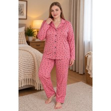 Wordex Mirano 9852 Uzun Kollu Şardonlu Soft Kışlık Düğmeli Büyük Beden Kadın Pijama Takımı