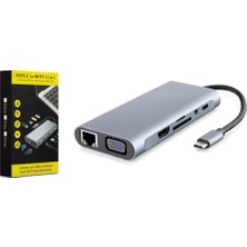 Hadron HDX7830 Type-C 3.0 Pd 100W HDMI 4K VGA Gigabit Lan Aux Kart Okuyucu 11 Port 5 Gbps Gri