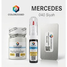 COLORGUARD Mercedes-Benz 040 Siyah Rötuş Seti - 2 si 1 Arada İğne ve Fırça Uçlu Şişe, Rötuş Pastası ve Rötuş Çeliği