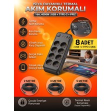 Zeyar Teknoloji Hi-Link 8'li Termal Akım Korumalı Priz 2m Kablo - 2 USB + 2 Type-C Portlu 16A / 4000W