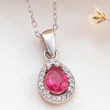 Gumush Gümüş Pembe Damla Zirkon Taşlı Kadın Kolye