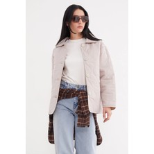 FullaModa Su Yolu Desenli Oversize Düğmeli Mont