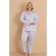 Wordex Mirano 9851 Uzun Kollu Şardonlu Soft Kışlık Düğmeli Büyük Beden Kalpli Kadın Pijama Takımı