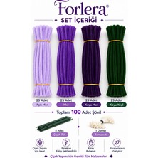 Forlera 100 Adet Şönil Çiçek Yapım Seti – Mor Tonları Çiçek Teli ve Tomurcuk