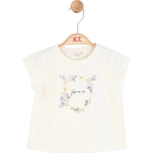 Nk Kids Kız Bebek 1-4 Yaş Çiçek Sarmal Desenli Kısa Kol T-Shirt Krem