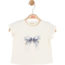 Nk Kids Kız Bebek 1-4 Yaş Incili Fiyonk Baskı Kısa Kol T-Shirt Krem