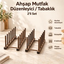 PratikBir 6 Bölmeli Ahşap Düzenleyici, Tabaklık / 2'li Set