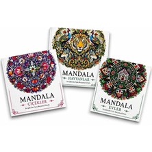 Dokuz Yayınları Mandala Boyama Kitabı Evler - Hayvanlar - Çiçekler Her Kitap 24 Sayfa Boyut 20X20 3 Kitap Set