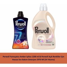Perwoll Yumuşatıcı Amber Işıltısı 1200 ml & Perwoll Açık Renkliler Için Hassas Sıvı Bakım Deterjanı 2970 ml (54 Yıkama)