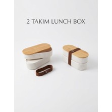 Wenken 2 Takım 4 Adet Bambu Kapaklı Lunch Box - 2 Katlı Lastikli Beslenme Kutusu Saklama Kabı Seti