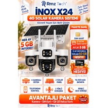 RMZTECH Inox X24 Sim Kartlı, 4 Kameralı , Güneş Enerjili, Solar Panelli Kamera, Aylık 5 GB 1 Yıllık Sım Kart