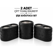 Mottopi Ehlikeyf Şişe Soğutucu ve 2 Adet Çift Kadeh Soğutucu Ehlikeyf, Termojelli Şişe Soğutucu, Şarap, Rakı, Viski Kova Jelli