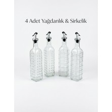 Doğaner 4 Adet 1 Lt Cam Yağdanlık Sirkelik Seti - Akıllı Dökme Tıpalı Desenli Cam Yağ Şişesi