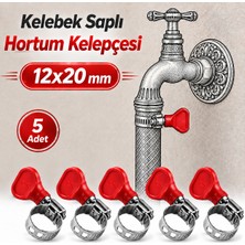 Badem10 [5 Adet] 12X20 mm Kelebek Saplı Hortum Kelepçesi Vidalı Paslanmaz Çelik Ayarlanabilir Boru Klipsi