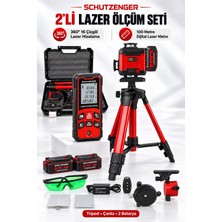 SCHUTZENGER Lazer Ölçüm Seti 360° 16 Çizgili Otomatik Hizalama ve 100 Metre Dijital Lazer Metre Tripodlu Çift Akülü Kırmızı 8032