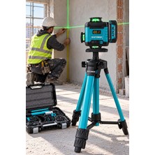 SCHUTZENGER Lazer Ölçüm Seti 360° 16 Çizgili Otomatik Hizalama ve 100 Metre Dijital Lazer Metre Tripodlu Çift Akülü Turkuaz