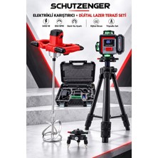 SCHUTZENGER 850 Rpm Devir Ayarlı Elektrikli Harç Boya Karıştırıcı ve Tripodlu Dijital Ekranlı Lazer Terazi Seti S70310