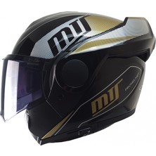 Kuzey Motor Mts 969 Çene Açılır Modüler Kask Orbit P.siyah-Gold (Siyah Camlı+Güneş Vizörlü)