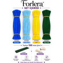 Forlera 100 Adet Şönil Çiçek Yapım Seti- Mavi-Sarı Renkler  Çiçekteli Vetomurcuk