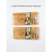Woodmore Lüks Bambu 2 Adet Peynir Sunum Tablası - 2 Parça Metal Bıçaklı Peynir Servis Seti Şarküteri Tahtası