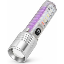 Gucso USB Şarjlı El Feneri 2000 Lümen Zoomlu Mıknatıslı Uv Işıklı Type-C Şarjlı Güçlü LED Fener