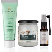 Bioterra Organik Ağız & Diş Bakım Seti – Florürsüz Diş Macunu 75 gr + Propolis Sprey 20 ml + Soğuk Sıkım Hindistan Cevizi Yağı 180 ml