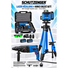SCHUTZENGER 360° 16 Çizgili Çift Bataryalı Tripodlu Lazer Terazi ve Elektrikli Kırıcı Delici Aksesuarlı Ikili Set Mavi 332
