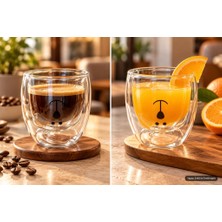 Bardak Kupa 250 ml Çift Cidarlı Cam Ayı Figürlü Çay Kahve Bardağı