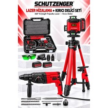 SCHUTZENGER 360° 16 Çizgili Çift Bataryalı Tripodlu Lazer Terazi ve Elektrikli Kırıcı Delici Aksesuarlı Ikili Set Kırmızı 2132