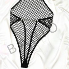 Zevk Odası Bacio Fantezi Seksi Fileli Kelepçeli Sırtı Açık Babydoll Gecelik BC9231