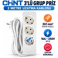 Chint Chınt 3'lü Grup Priz 2 Metre Uzatma Kablosu 3g1 Mm² Bakır Kablo 16A 250V Çocuk Korumalı Tse Ce