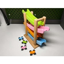 Bin1çeşit 3D Baskı Kaydıraklı Araba Pisti - 4 Katlı Mini Araba Yarış Rampası, Bebek ve Çocuk Oyuncağı Seti (4 Araba Dahil)
