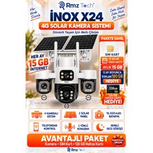 RMZTECH Inox X24 Sim Kartlı, 4 Kameralı , Güneş Enerjili, Solar Panelli Kamera, Aylık 15 GB 1 Yıllık Sım Kar