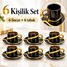 Valkyrie 6 Kişilik Siyah Gold Detaylı Türk Kahvesi Fincan Takımı 12 Parça Çeyizlik Hediyelik