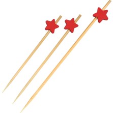Adin Tasarım Yıldız Kürdan 100 Adet 12 cm Yılbaşı Cupcake Pasta Süsü Kırmızı Sunum Şeker Kürdanı Pasta Süsleme