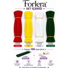 Forlera 100 Adet Kırımızı - Sarı- Beyaz ve Koyu Yeşili Şönil Çiçek Yapım Seti Çiçekteli Vetomurcuk