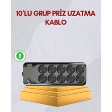 Global 10 Prizli Uzatma Kablosu Termal Koruma USB Type-C Hızlı Şarj 2500W