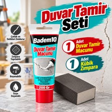 Badem10 Duvar Tamir Macunu 200 gr ve Kübik Zımpara Seti Çatlak Delik Dolgusu Zımparalanabilir Boyanabilir