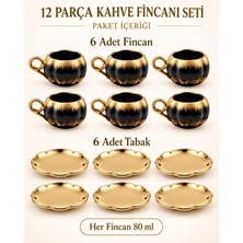 Valkyrie 6 Kişilik Siyah Gold Balkabağı Model Türk Kahvesi Fincan Takımı 12 Parça 80 ml Çeyizlik Siyah
