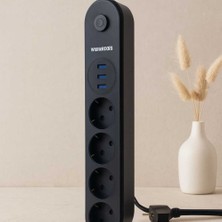 Bin1çeşit Termal Akım Korumalı Uzatma Kablo 4 Priz 3 USB Anahtarlı Siyah