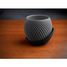 Bezos 3D Baskı Küre Saksı - Kafes Dokulu Iki Parçalı Dekoratif Saksı - Gri-Siyah