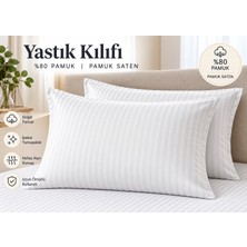 Orkide Ev ve Otel Tekstili Pamuk Saten Çizgili 83 Tel Yastık Kılıfı Beyaz