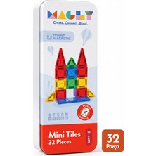 Magly Mini Tiles - Seyahat Boy Manyetik Yapı Blokları - Çocuklar Için Metal Kutulu 32 Parça Mini Manyetik Oyun Seti