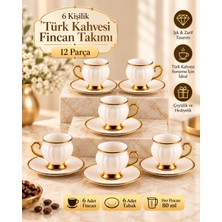 Valkyrie 6 Kişilik Beyaz Gold Türk Kahvesi Fincan Takımı 12 Parça Hediyelik Çeyizlik Fincan Set